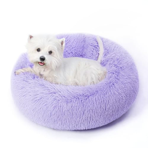Sunstyle Home Cama para perros pequeños, lavable a máquina, redonda y calmante para perros y gatos, antiansiedad, de piel sintética de felpa esponjosa con parte inferior antideslizante, para mascotas