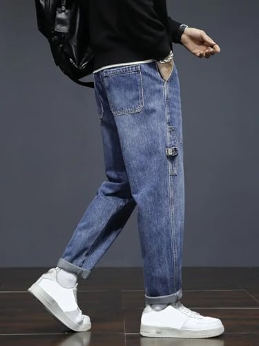 Image of Men's Loose Fit Denim Jeans | Mid Rise Straight Baggy Fit | Stretchable Casual Streetwear Jeans for Men