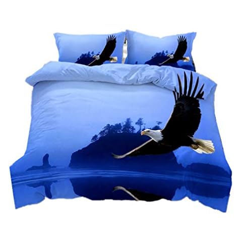 HNHDDZ 3D Flying Animal Owl Eagle Bedding Set Blue Sky Soaring Duvet cover and Pillowcase Microfiber Child Boy Teen Quilt Cover With Zipper (Style 2,Double 200x200 cm) Cover
