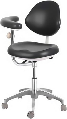 Silla Asistente De Taburete Del Médico Ajustable Dental+360 Grados Rotación Apoyabrazos PU Negro #14