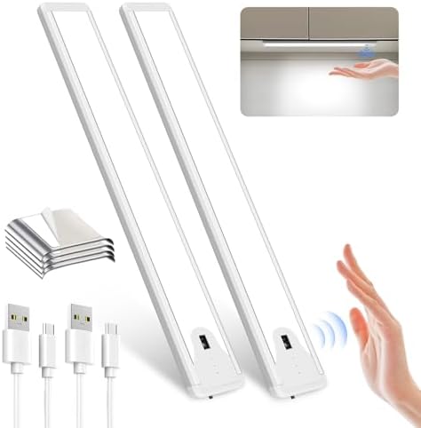 Pak 16 Inch Under Cabinet Lights, Hand Wave Sensor 83 LED Indoor Cabinet Lighting, USB Rechargeable Wireless Closet Light, Stepless Dimming Under Counter Light for Kitchen, Shelves, Bedroom, 2 Pack