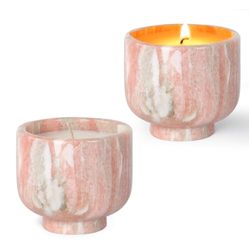 Natural Stone Candle | Handcrafted Red Marble Container | Warm Glow Home Decor | Soy Wax | Non Toxic, Cotton Wicks | Reusable Keepsake Jar | Unique Gift