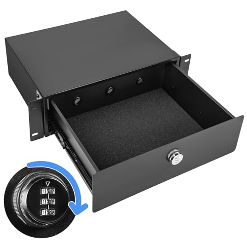 Eastrexon 3U Rack Mount Drawer Server Rack Drawer w/Combination Lock Foam Pad and Smooth Rails Powder Coated Suitable for Most 19 Server/DJ/AV/Network Equipment Racks Enclosures and Cabinets