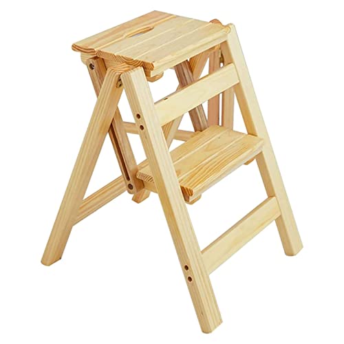 2 escaleras de Madera de Servicio Pesado, Taburete Plegable, Paso de Cocina Plegado con Pedal Ancho Anti-Deslizamiento, Tiene hasta 150 kg de Pasos Grandes sin Deslizamiento.