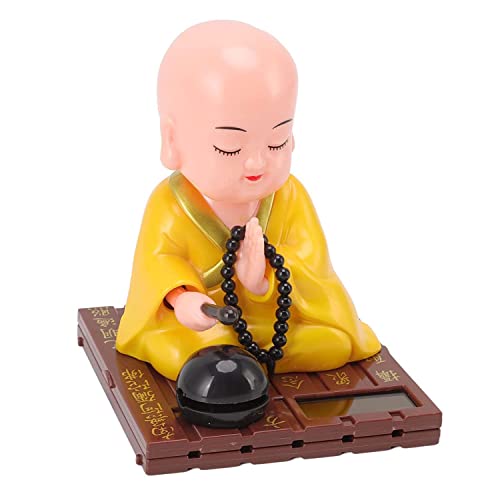 Image of AUGEN Small Buddhist Monk Solar Ornaments, Automatic Nodding Lucky Meaning Light Energy Sensing Eco Friendly Solar Buddhist Monk Statue Decoration for Home Car Dashboard (Pack of 1)(D, Yellow)