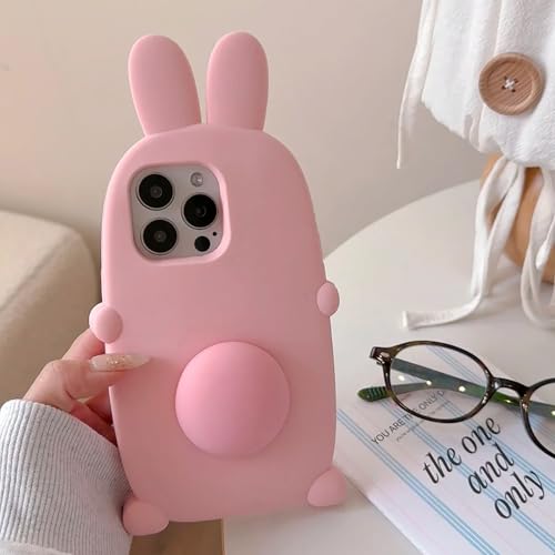 YWYUHE Funny Bunny Phone Case Compatible with iPhone 14 Pro Max Case, Cute 3D Pink Tail Rabbit...