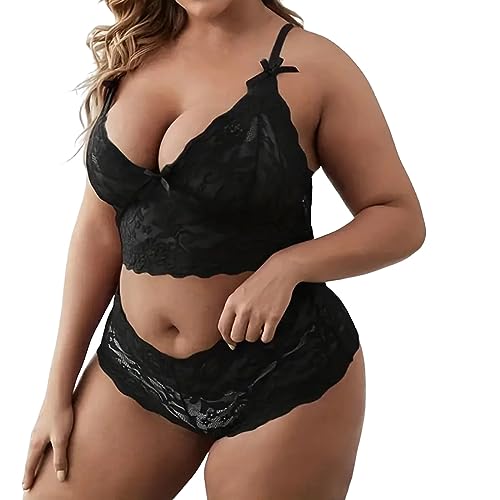 Dessous Damen Sexy ReizwäSche UnterwäSche für Sex Plus Size Dessous-Set für Frauen sexy Spitze Neckholder Bralette hohe Taille Höschen-Set...