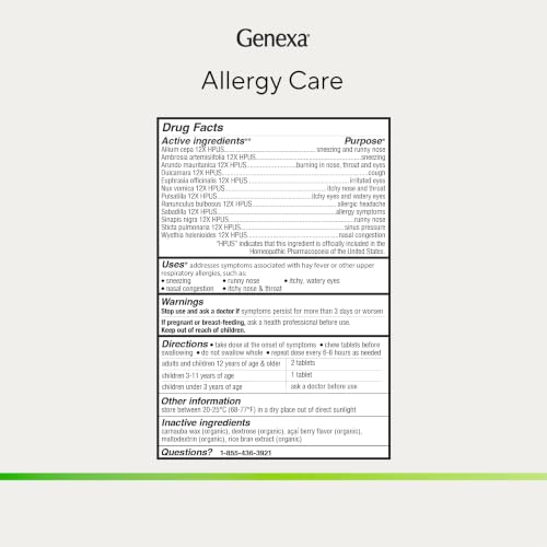 Genexa Allergy Relief, Drug Free & Made Clean, 60 Chewable Tablets - image 8