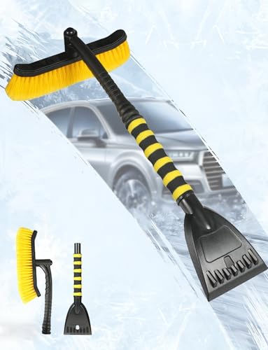 Rascador de nieve para quitar hielo, cepillo de nieve desmontable 2 en 1 con agarre de espuma para limpieza automática del parabrisas y eliminación de heladas de invierno
