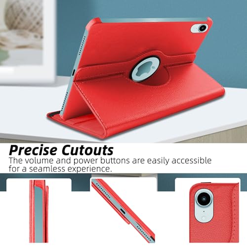 Image of TGK 360 Rotatable Smart Flip Cover for iPad mini 7 Case A17 Pro 2024, iPad mini 7th /6th Generation 8.3 inch (Red)