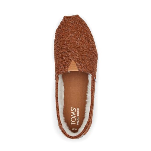 Image of TOMS Women's Alpargata CloudBound Espadrille Loafer Flat, Burnt Orange Rib Knit and Faux Fur, 8.5