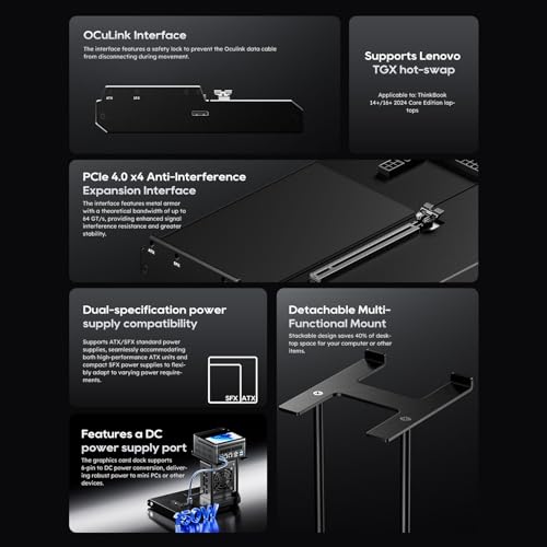 Dock station GPU externe PCIe 4.0 X4 OCuLink avec support double alimentation PC