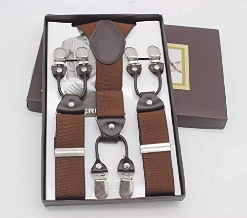 Tirantes Para Hombres,Cintura Ajustable Hombres Brown Y Duraderas De Forma Tirantes Tirantes Con 6 Grapas,Abrazadera Elástica Cinturón Negro De Pantalones Vaqueros, Pantalones,Accesorios,Trajes De Cover