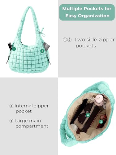 Image of Puffer Quilted Tote Bag for Women Nylon Crossbody Bags Puffy Purse Hobo Large Shoulder Bag Trendy