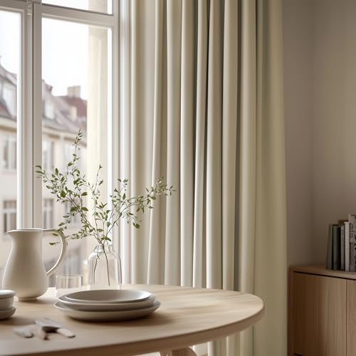 Image of Deconovo Super Soft Ring Top Thermal Insulated Blackout Curtains for Bedroom Eyelet 55x82 Inch Two Panels Beige