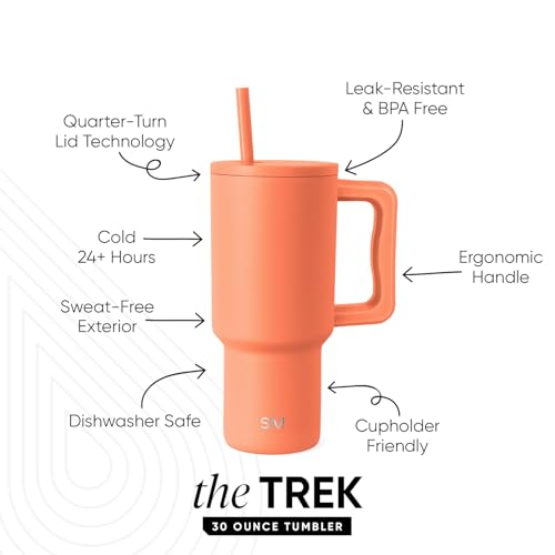 Image of Simple Modern 30 oz Trek Tumbler with Handle and Straw Lid | Cup Holder Friendly Insulated Stainless Steel Travel Mug | Clementine