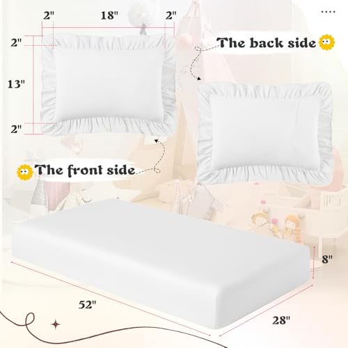 Image of KKJIAF 3 Piece Toddler Sheet Set Microfiber, Includes a Flat Sheet, a Fitted Sheet and a Ruffle Pillowcase, White