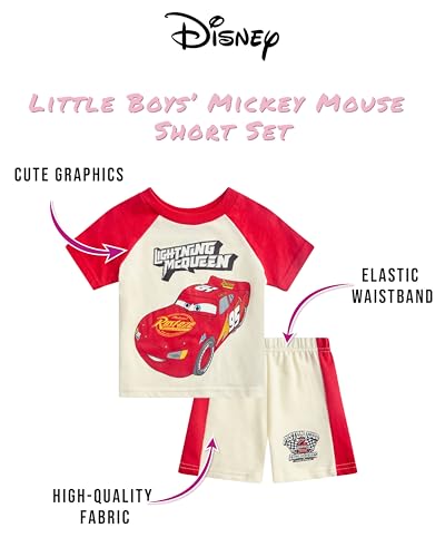 Disney Baby Boys Short Sets - 2 Piece Mickey Mouse Lightning McQueen Toy Story Short Sleeve T-Shirt and Shorts (12M-24M)2