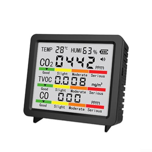 Monitor de calidad del aire, pantalla LCD de 4 pulgadas, detector de CO2/temperatura/humedad/HCHO/TVOC, calibración automática, escritorio portátil y diseño de montaje en pared para uso doméstico y de
