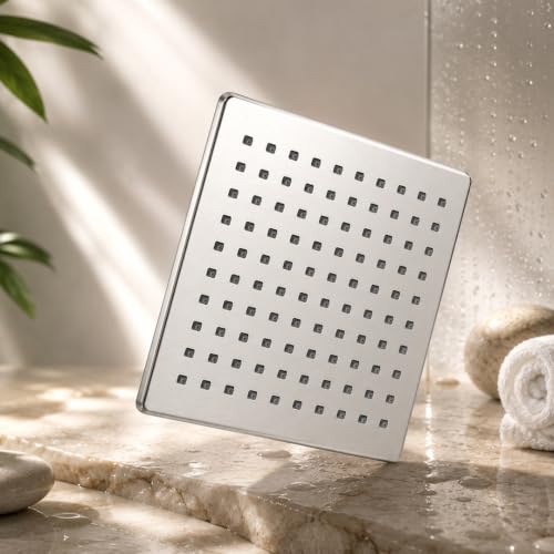 Image of Maipo Elegant 12 Inch Square Stainless Steel Rain Shower Head|Overhead Shower|Universal Bathroom Shower Head|Chrome Finish, Anti-Clog Silicone Nozzles