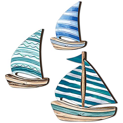 Colorich 3 Stück Segelboot Wanddeko Holz Maritime Deko, Deko Wohnzimmer, Kinderzimmer Deko, Zeitlose Wohndekoration für Schlafzimmer, Outdoor,...
