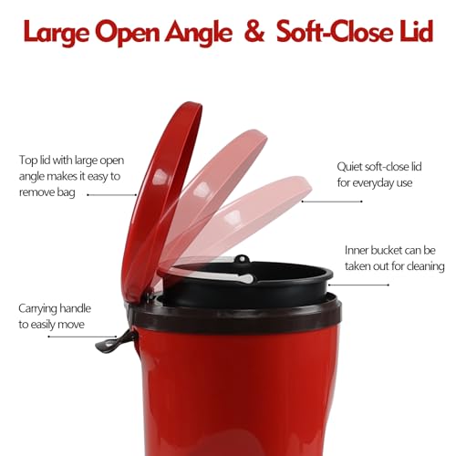 Caneca de basura redonda de plástico 2.6 gal, con pedal rojo miniatura 7