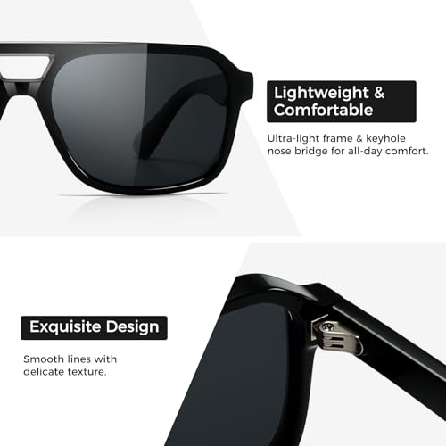 Image of SUNGAIT Men's Sunglasses Retro Aviator Polarized Square Shades UV400 Protection