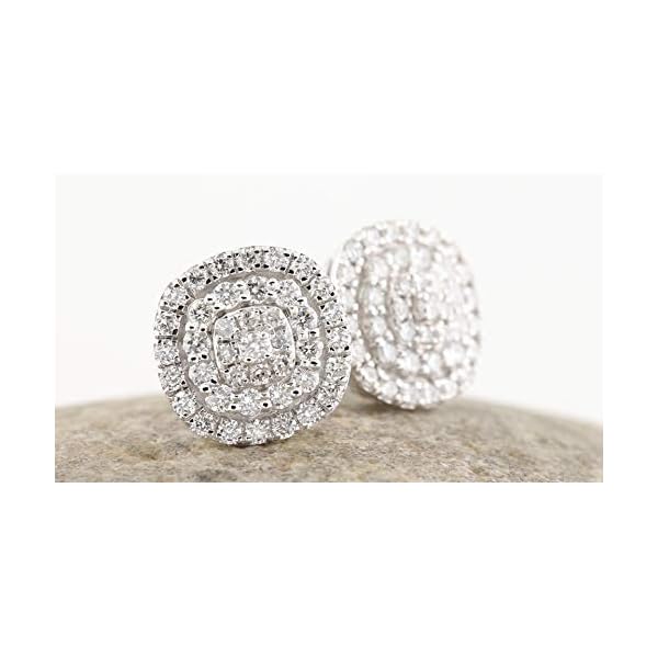 Dazzlingrock Collection 0.95 Carat (ctw) Round Diamond Ladies Double Halo Cluster Screw Back Stud Earrings, Available in 10K/14K/18K Gold & 925 Sterling Silver - Image 3