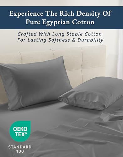 Image of LANE LINEN King Size Sheets 100% Egyptian Cotton Sateen - Charcoal Gray