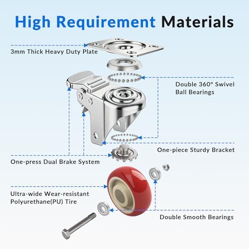 4 Inch Caster Wheels Set of 4, Heavy Duty Swivel Rolling with Brake — 사진 4