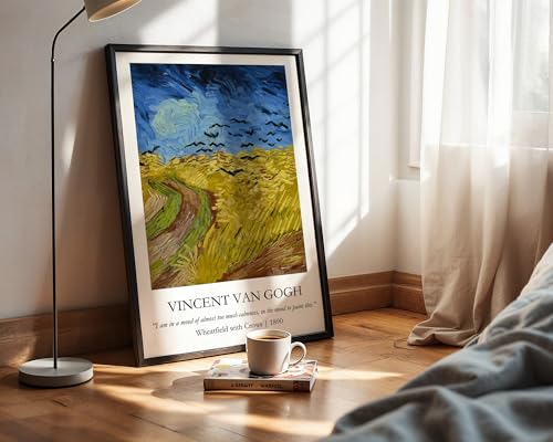 Image of Waltractive Vincent Van Gogh Paintings Framed Poster with Beautiful Quotes - Available in 33x22 and 48x33 CM - Classic Art Poster with sleek Black Frame - Elegant Home and Office Decor (Wheatfield with Crows, 9x13 Inch, Framed)