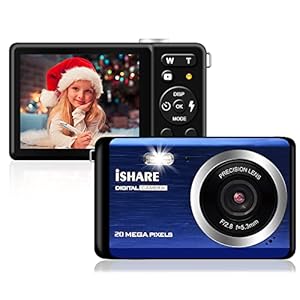 Digital Camera for Photography, Rechargeable 20MP Point and Shoot Camera with 2.8″ LCD 8X Digital Zoom for Kids Teens Elders（Blue）