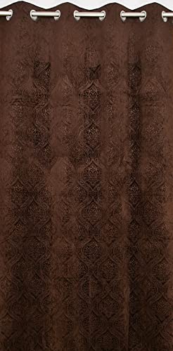 Image of Homefab India 1 Piece Velvet Emboss Long Door Curtain - 8 feet, Room Darkening Curtains, Brown