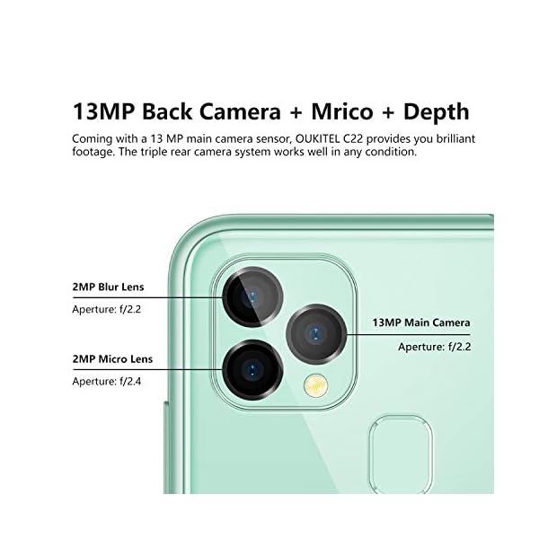 OUKITEL-C22-Unlocked-Smartphone-4G-Android-10-Triple-Cameras-Cell-Phone-4GB-128GB-Dual-SIM-4000mAh-Battery-586-Inches-13MP-Rear-Camera-Face-Fingerprint-ID-Global-LTE-Mobile-Phone-Green OUKITEL C22 Unlocked Smartphone, 4G Android 10 Triple Cameras Cell Phone, 4GB 128GB Dual SIM 4000mAh Battery 5.86 Inches 13MP Rear Camera Face Fingerprint ID Global LTE Mobile Phone (Green)