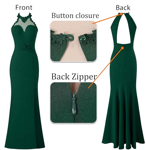Image of VFSHOW Womens Formal Halter Keyhole Back Prom Gala Maxi Dress Evening Gown | Sexy Illusion Sweetheart Neck, High Slit, Wedding Guest, Applique, Twist Front Mermaid Dresses