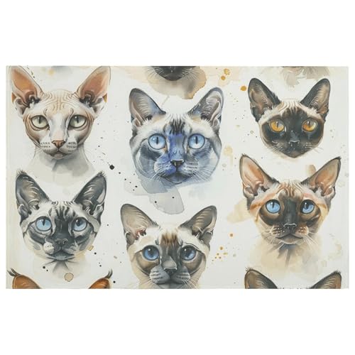 Various Cat Breeds Area Rug Non-Slip Plush Shaggy Floor Mat