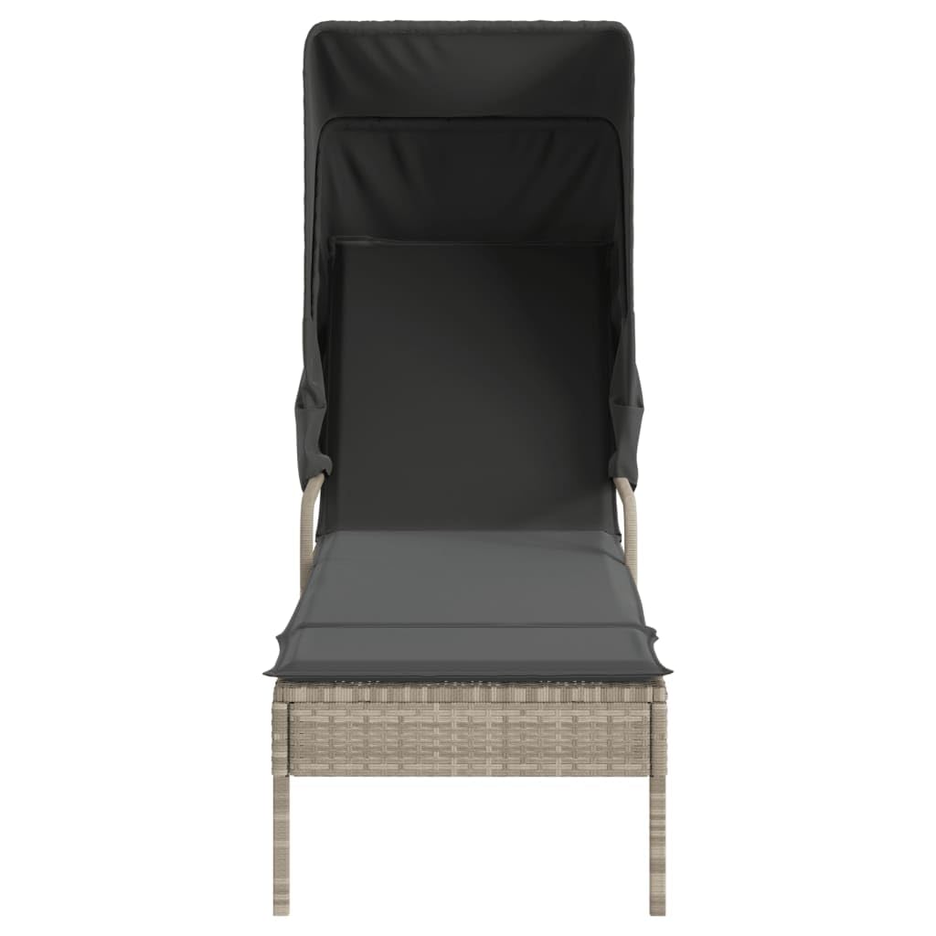 Rantry Lettino Prendisole con Baldacchino Grigio Chiaro in Polyrattan Mobili, Lettini Prendisole, Divano Letto Mobili, Lettini da Giardino, Lettino da Piscina, Lettino Prendisole da Giardino
