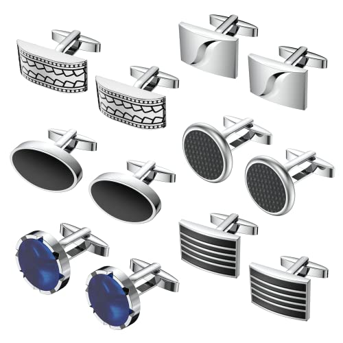 Uhibros Cufflinks For Men 6 Pairs Tuxedo Shirt Cuff Links Stainless Steel Shirt Accessories Unique Business Groom Wedding Jewelry Gift #TOP7