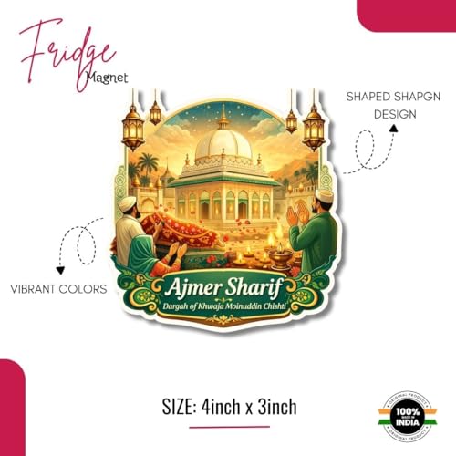 Image of Apna Gift Wooden Fridge Magnet Sticker for Refrigerator Door| Multipurpose Office Magnet for Home Kitchen Decor| Souvenir Gift Travel Memory Fridge Decoration | 4 x 3 Inch Wooden Magnet (Ajmer Sharif)