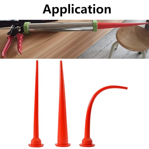 Silikondüsen 30 cm, 2 Kegelspitzen aus Kunststoff, Applikator für Pistole zum Prägen und Abdichten mit roter Spitze (B)