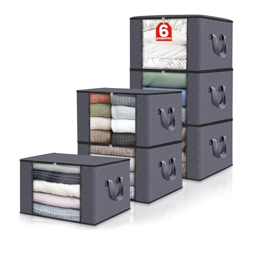 Lista de Cajas y arcones de almacenaje los 10 mejores. 45 Timotech Paquete de 6 Cajas de Almacenamiento Plegables para Ropa, Contenedores de Almacenamiento para Juguetes, Closet, Ropa, Edredón, Suéter, Cubos de Almacenamiento con Tapas...