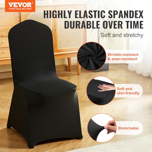 Image of VEVOR 30 Pcs Flat-Front Chair Covers Polyester Spandex Chair Cover Stretch Slipcovers, Wedding, Holiday, Banquet, Party, Celebration, Dining, Black