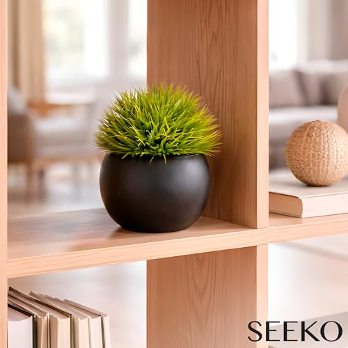 Image of Fake Succulents Plants Artificial in Ceramic Pots - Faux, 2 Pack Round | Realistic faux succulents for bathroom, home & office decor. Premium ceramic pots, round, 2-pack.