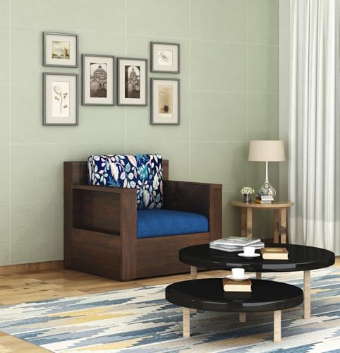 Image of Sheesham Wood 1 Seater Sofa Set with Cushion | Wooden Sofa for Living Room Home Hall Hotel Office (Walnut Finish)