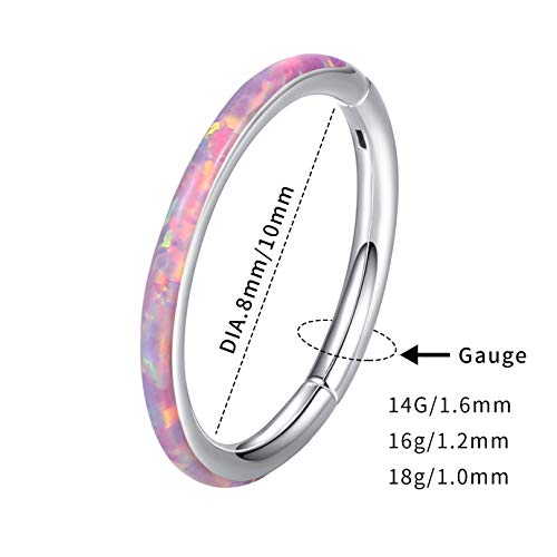 Wbrwp 316L Surgical-Steel Hingedt Nose Rings Hoop With White Opal 20G(0.8Mm) Unisex Body Pierecing Ring Septum Clicker Helix Cartilage Hoop Body Piercing Jewelry 8Mm Diameter, Bright Silver Color #TOP1