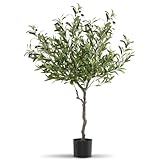 tectake® Albero di Ulivo Artificiale, Foglie Dettagliate con Olive Realistiche, Vaso Stabile in Plastica, Decorazione per Soggiorno, Ufficio e Interni, Facile da Pulire - 120 cm