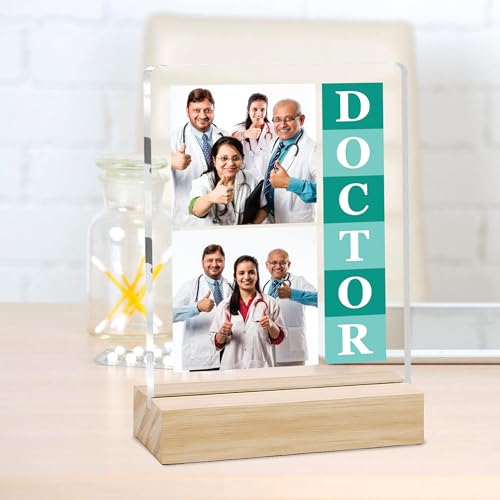 Image of Giftplease Best Doctor Photo Plaque with Wooden Stand | Personalised Gift for Doctors | Thank You Gift for Medical Professionals | Home Office Table Decor |Appreciation Frame for Doctor DCT 07