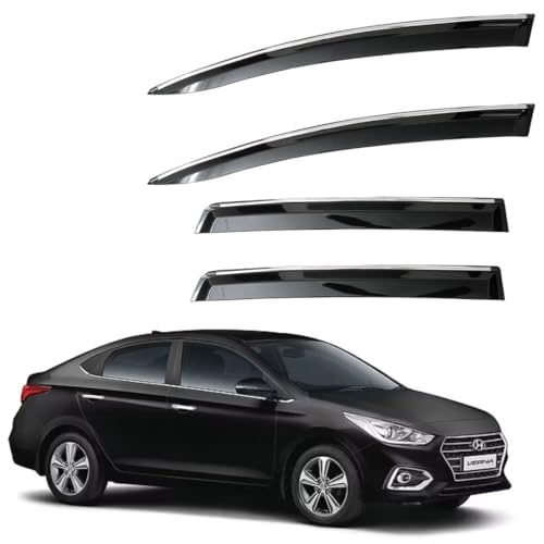 Image of CAR SAAZ Unbreakable Chrome Smoke Door Visor for Verna Type 3 (2017-2020)| Premium Sun, Rain Wind Deflector Chrome Strip Side Door Rain Visor - Set of 4 Pcs