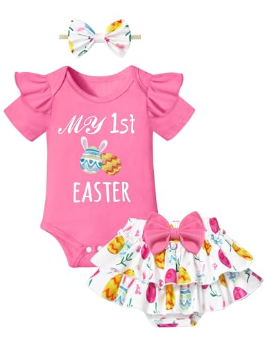 Image of ADIFUN Baby Girl Clothes,Girl Summer Outfit Romper Sets Ruffle Short Sleeve Top+Shorts+ Bow Hairband 3Pcs Set