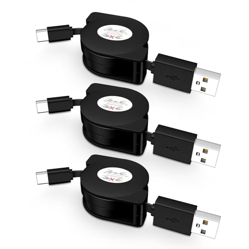 Retractable USB C Cable for Car,3.3ft 3 Pack Android Phone USB C to USB A Cord Fast Charging for Samsung Galaxy Z Flip 7 Z Fold 7,S24/S23/S25,Retractable Type C Cable for Google Pixel 10 Pro XL/9/8/7